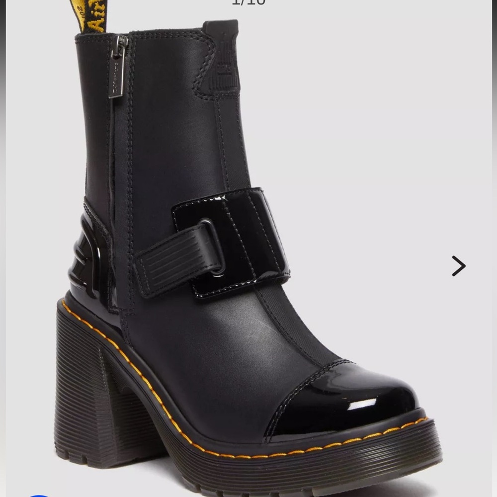 Dr. Martens Black Heeled Boots with Yellow Stitching